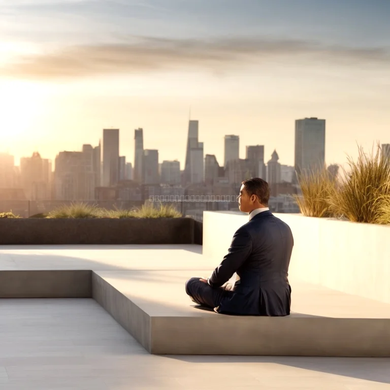 Business leader meditating with Dubai skyline in the background